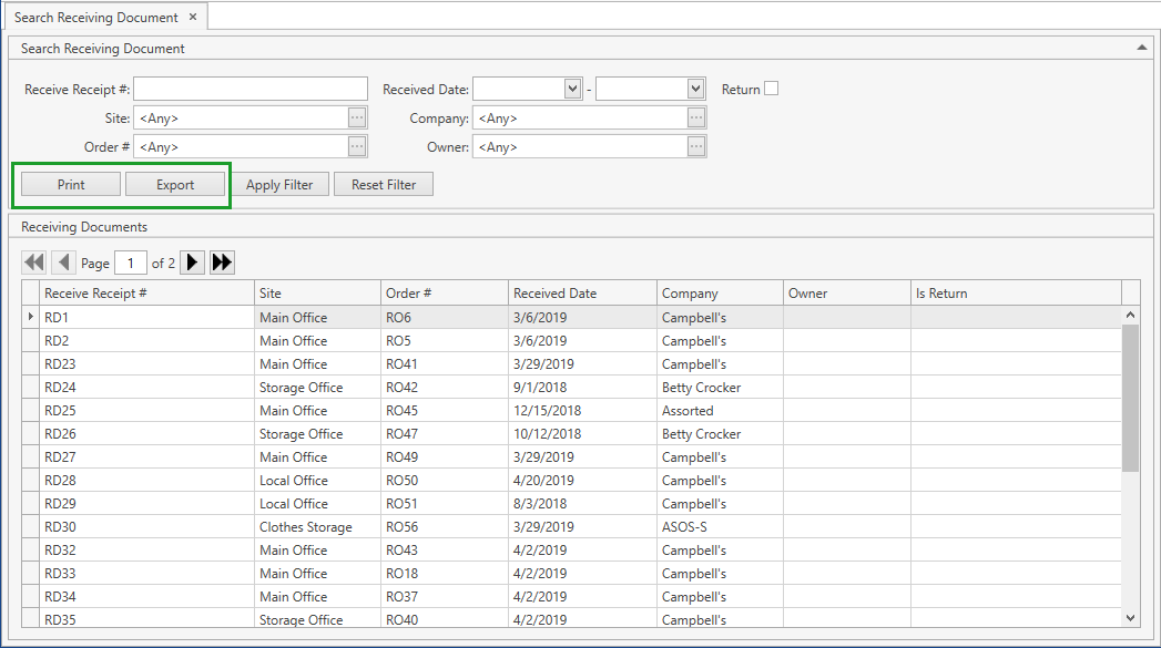 Receiving_Orders._Search_Document._Print_and_Export